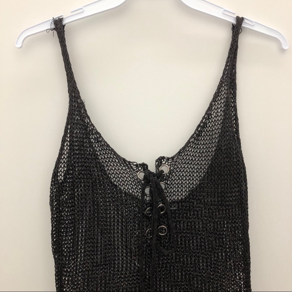 Black Metallic Lace Up Dress